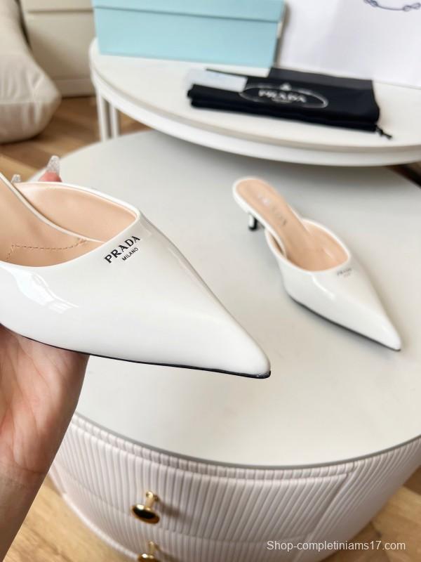 2025 Women Prada White Patent Leather High Heels