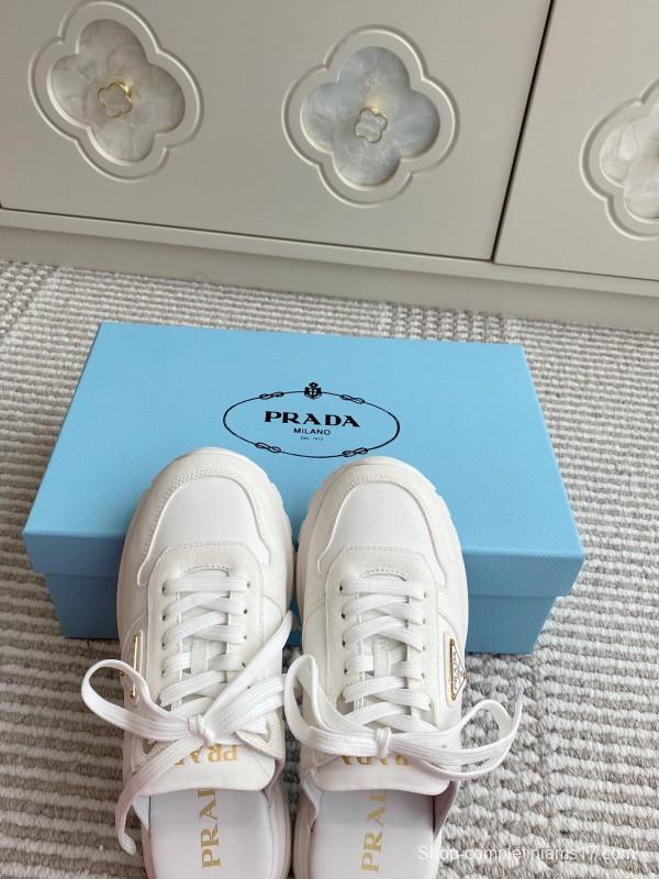 2025 Women Prada White Leather Sneakers LY00290