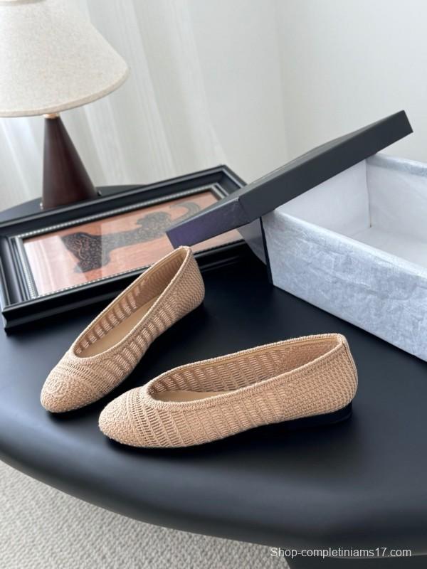 2025 Women Chanel Beige Knit Ballet Flats LY00280