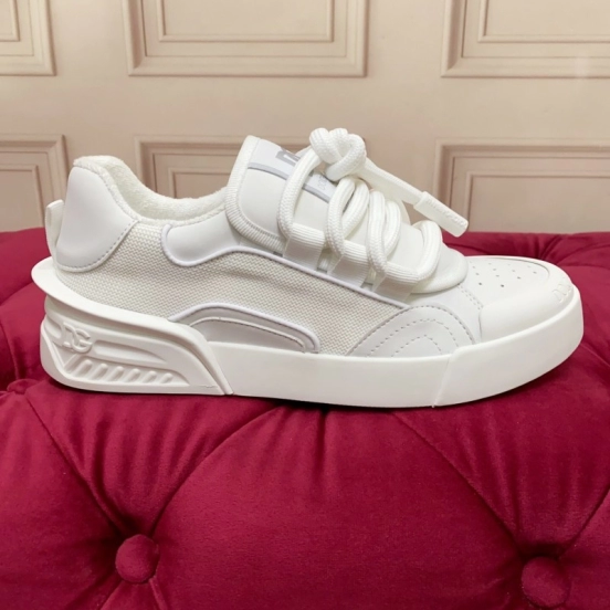 2025 Unisex Dolce & Gabbana White Leather Mesh Sneakers