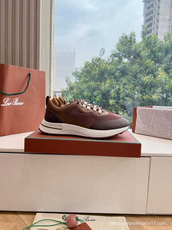 2024 Unisex Le Parmentier Brown Beige Mesh Leather Sneakers