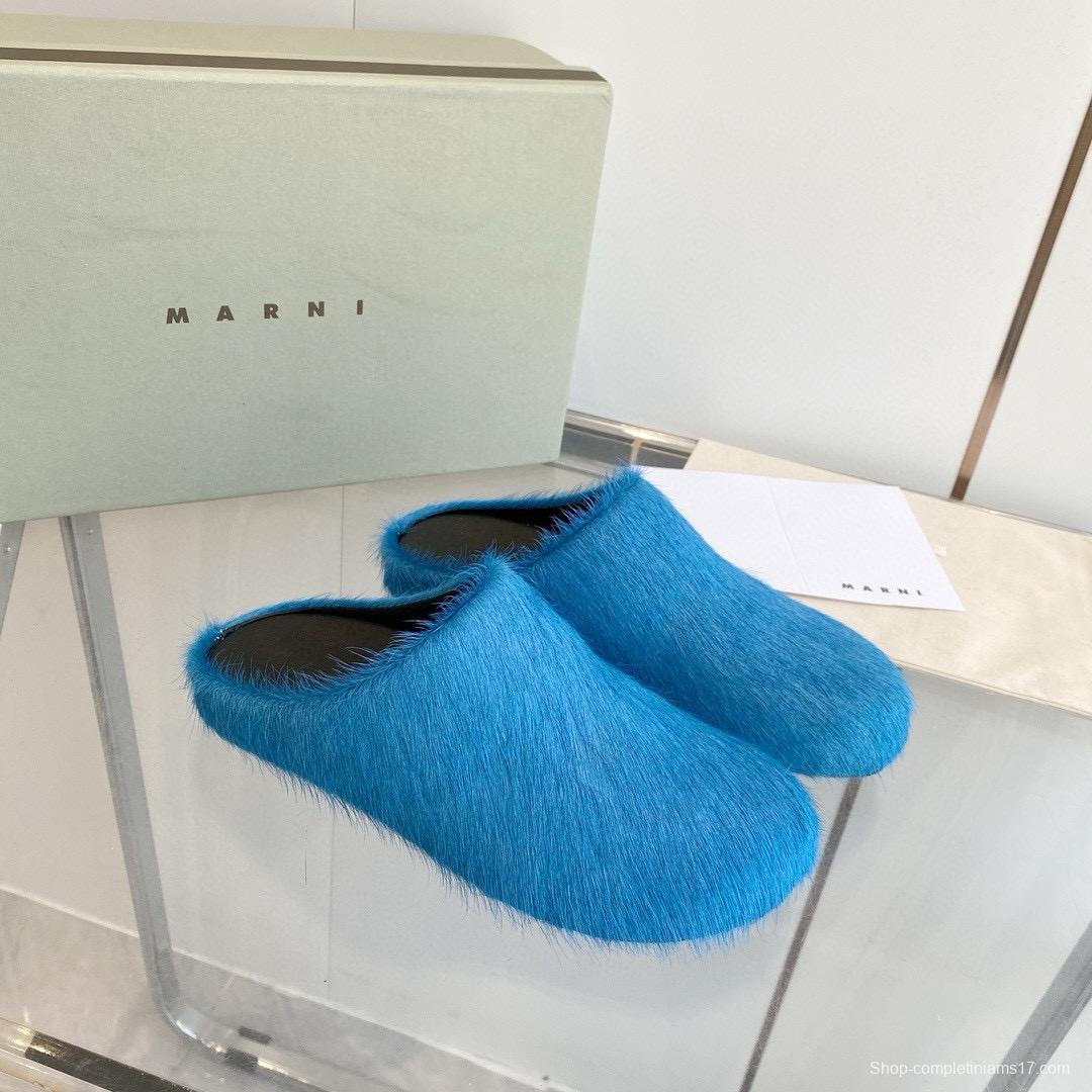 2024 Women Marni Blue Horsehair Slippers