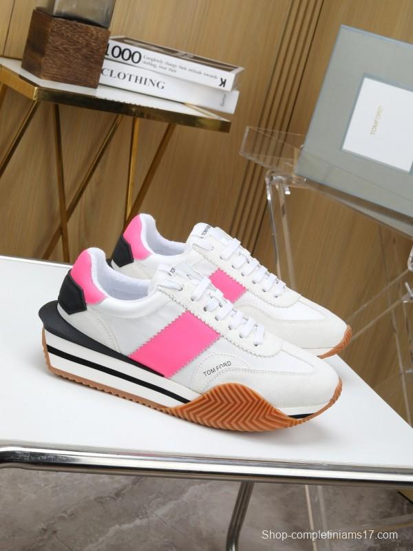 2025 Unisex TOM FORD White Pink Black Leather Suede Sneakers LY00360(F)/LY00370(M)