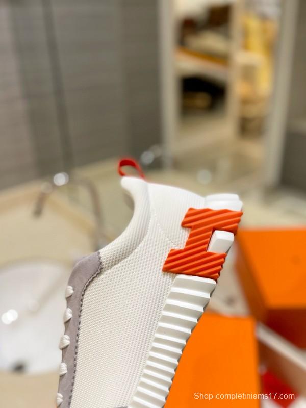 2024 Unisex Hermès White Beige Suede Rain Cloth Casual Sneakers MJ00320