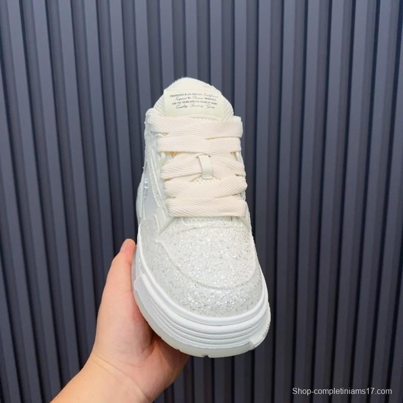 2024 Unisex Amiri White Mesh Leather Sneakers MJ00360