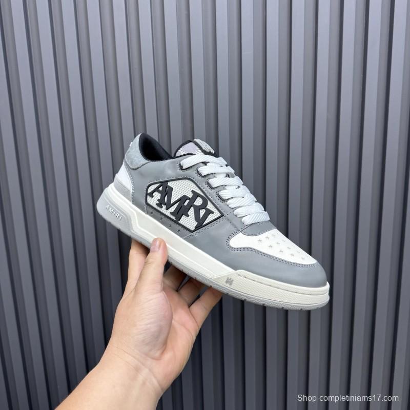 2025 Unisex Amiri White Grey Leather Sneakers MJ00360