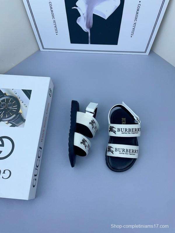 2025 Kids Burberry White Black Leather Sandals