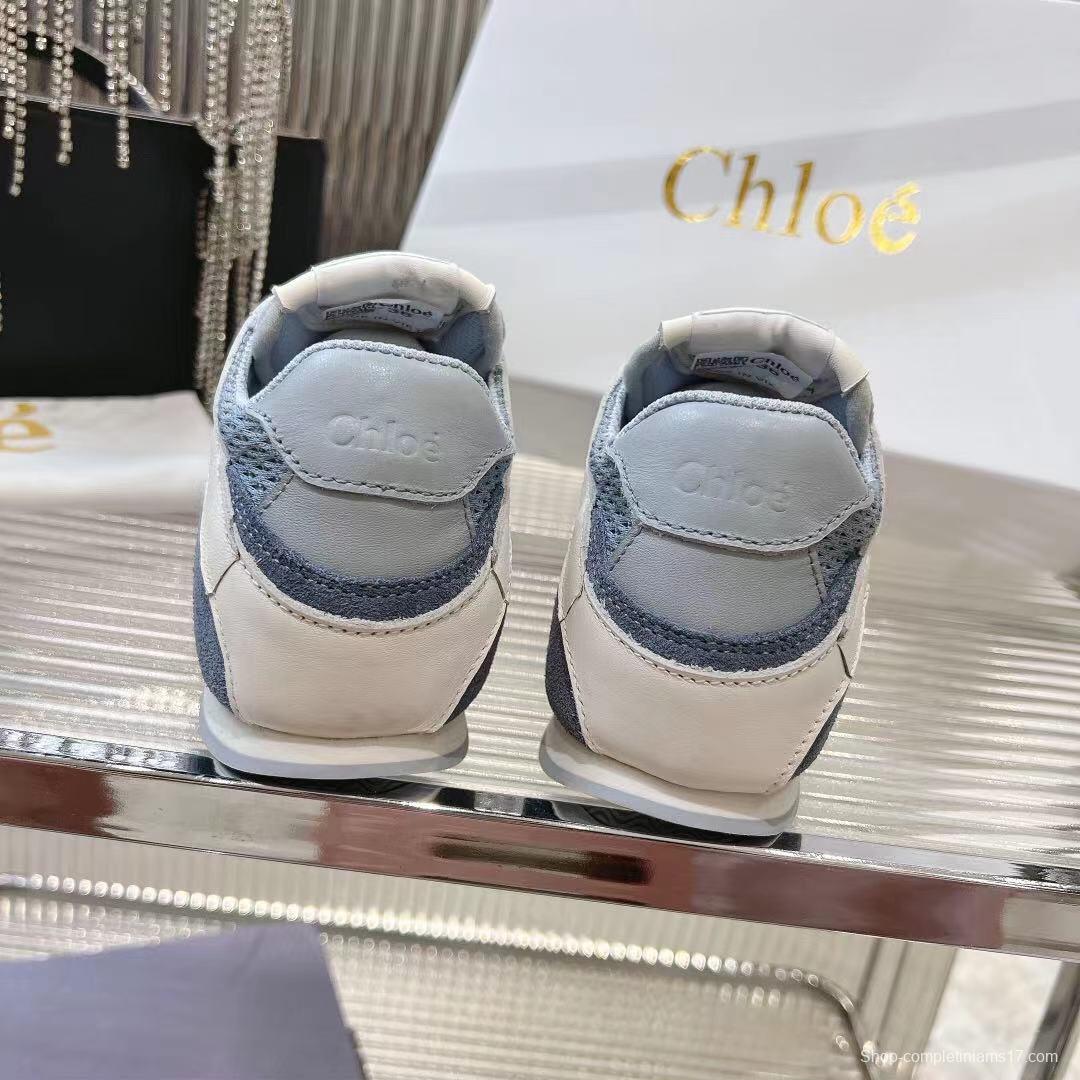 2025 Women Chloé Blue White Suede Leather Casual Sneakers LY00280