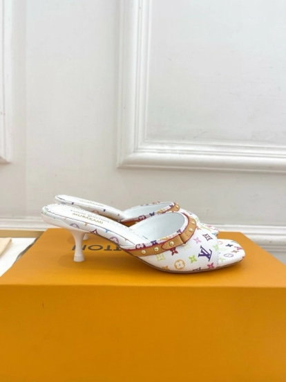 2025 Women Louis Vuitton White Rainbow Leather Slippers MJ00290