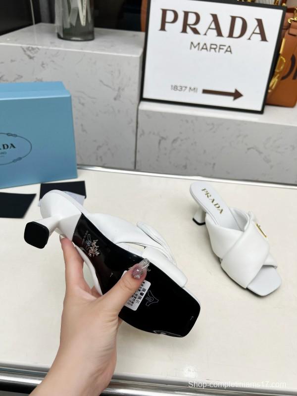 2025 Women Prada White Lambskin Mules