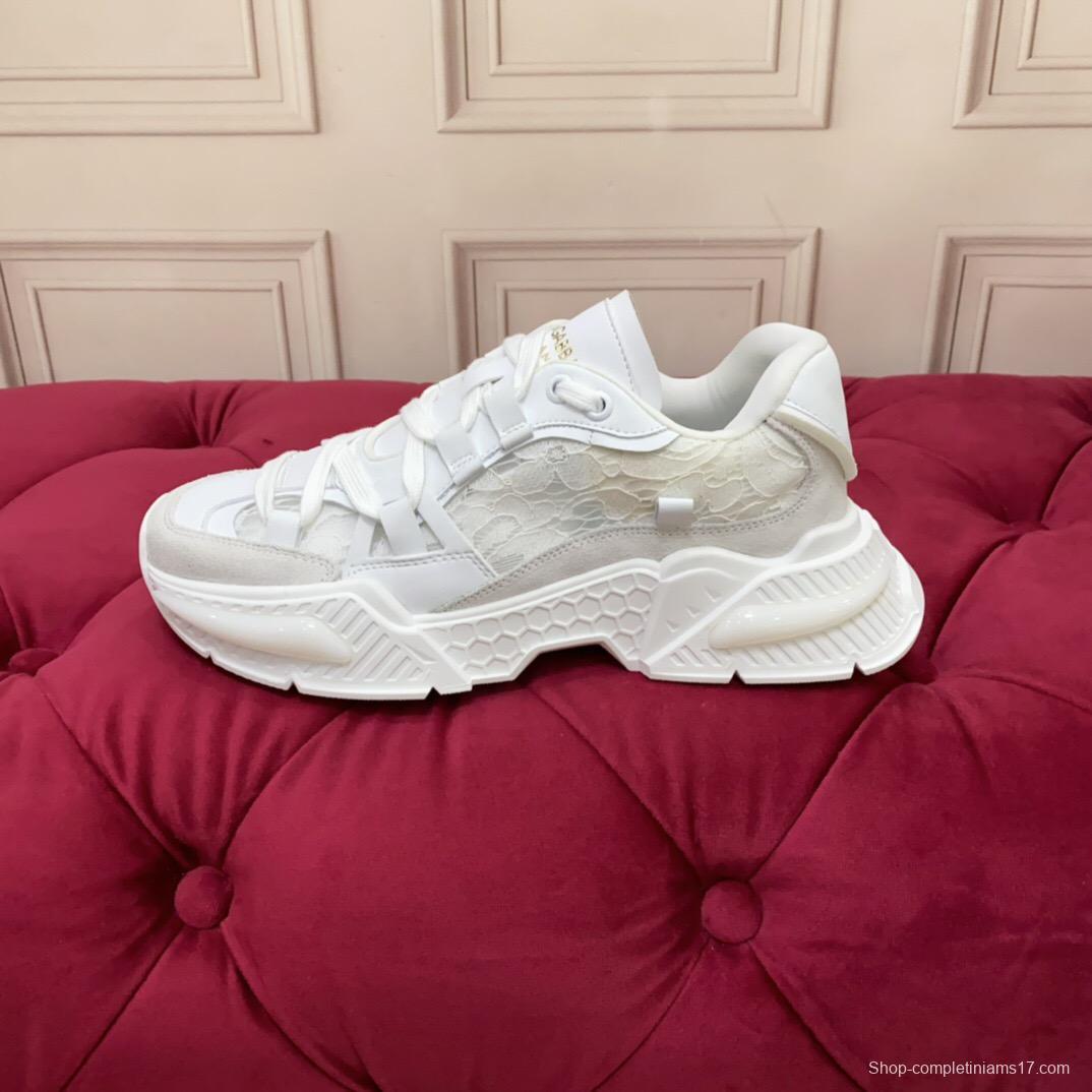 2025 Women Dolce & Gabbana White Mesh Leather Sneakers LY00340