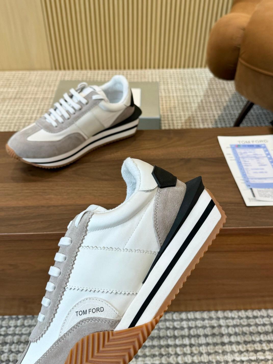 2025 Men TOM FORD White Grey Suede Leather Sneakers