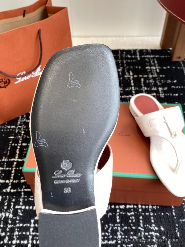 2025 Women Le Parmentier White Suede Thong Sandals KFY00280