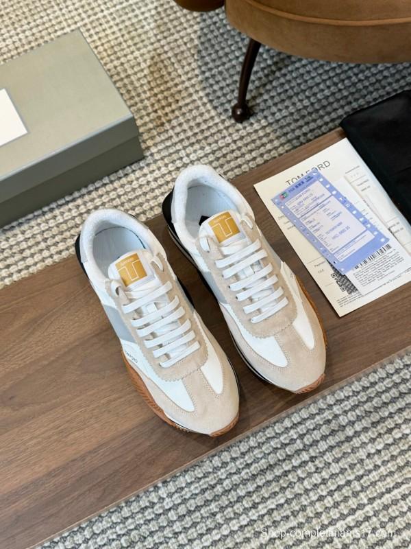 2025 Unisex TOM FORD Beige White Black Leather Suede Sneakers LY00360(F)/LY00370(M)