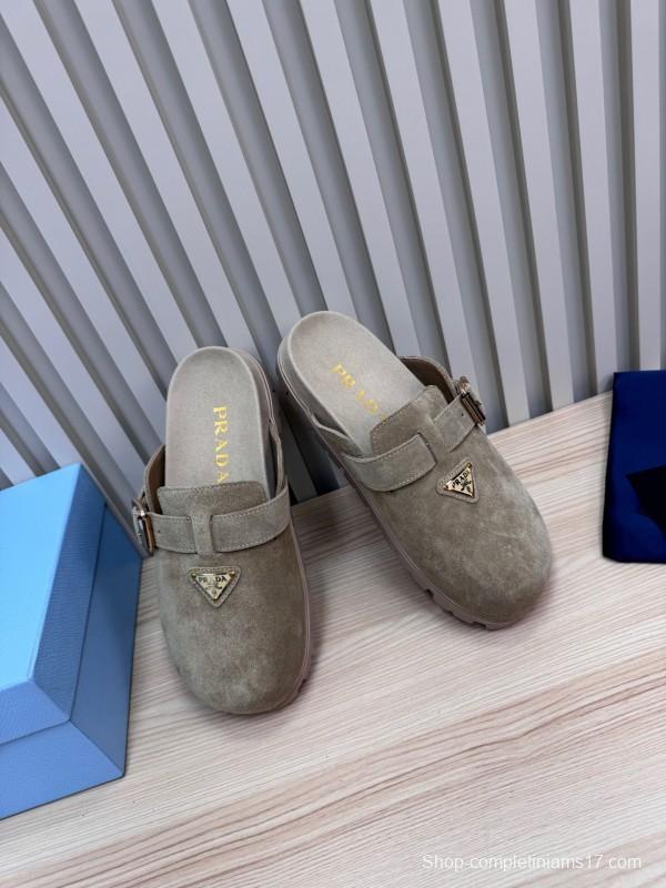2025 Prada Grey Suede Slippers LY00280