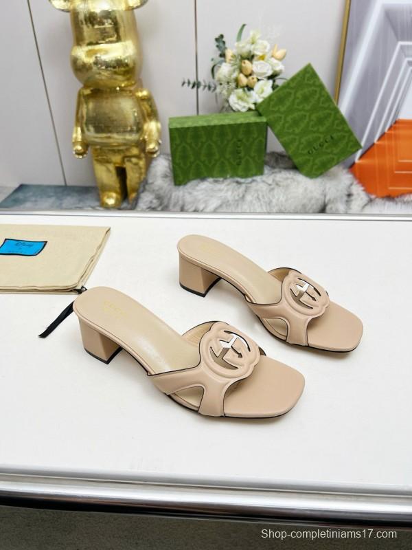 2025 Women Gucci Beige Leather Slippers MJ00190