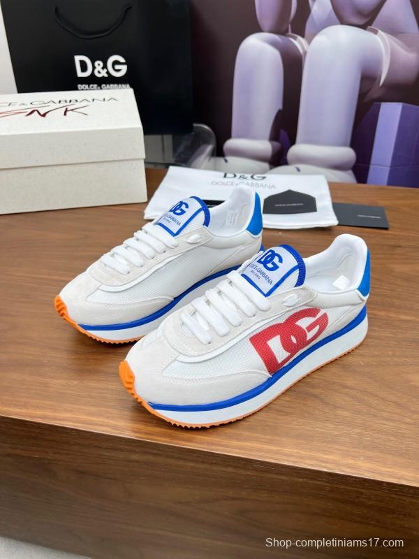 2025 Unisex Dolce & Gabbana White Blue Red PU Casual Sneakers LY00300