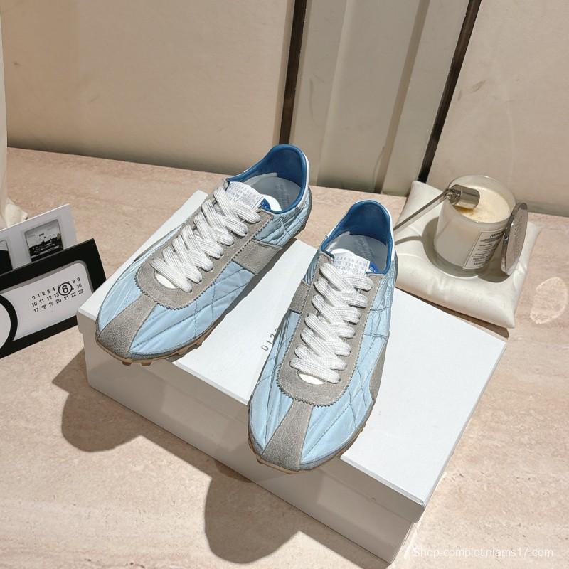 2025 Unisex Maison Margiela Light Blue Grey Nylon Suede Sneakers Vintage Effect