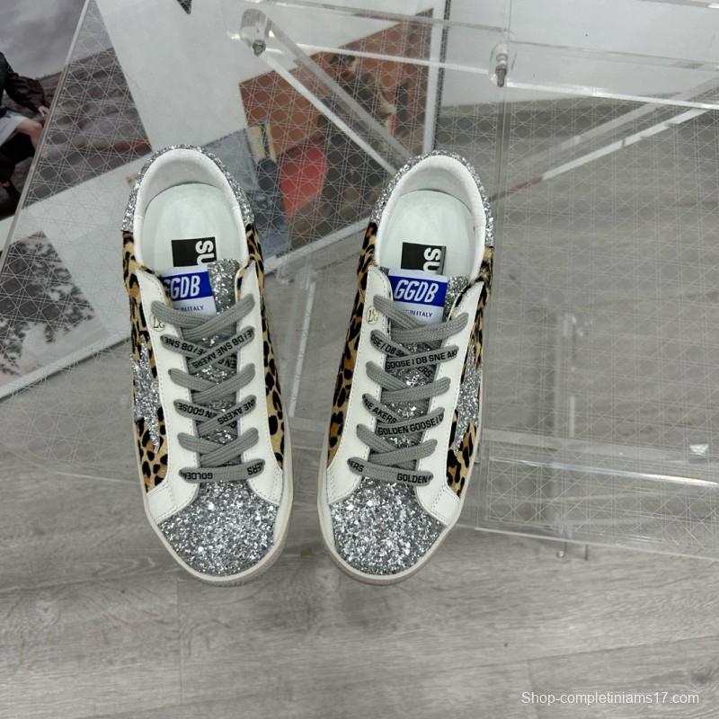 2025 Women GGDB Leopard Silver Glitter Leather Suede Sneakers