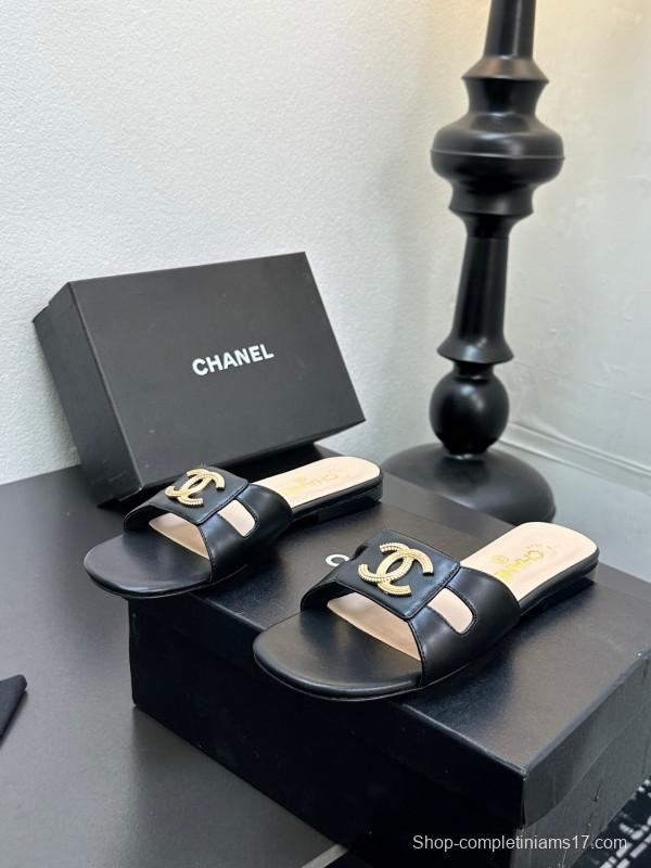 2025 Slippers Chanel Black Lambskin Slippers