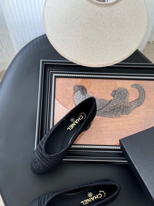 2025 Women Chanel Black Mesh Ballet Flats LY00280