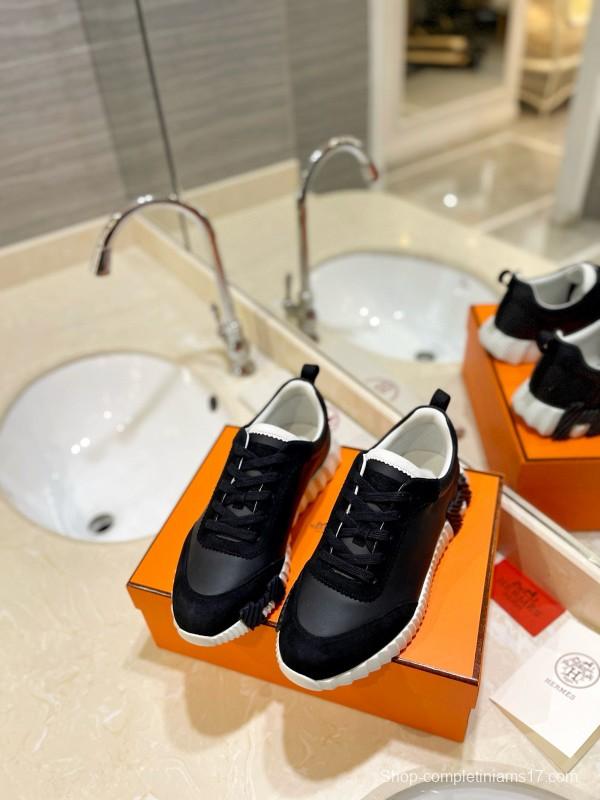 2024 Unisex Hermès Black White Leather Rainproof Fabric Casual Sneakers MJ00320