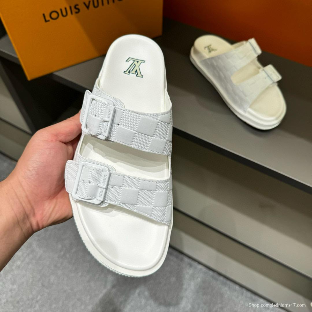 2024 Slippers Louis Vuitton White Leather Slippers