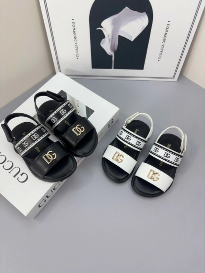 2025 Kids Dolce & Gabbana Black White Leather Sandals