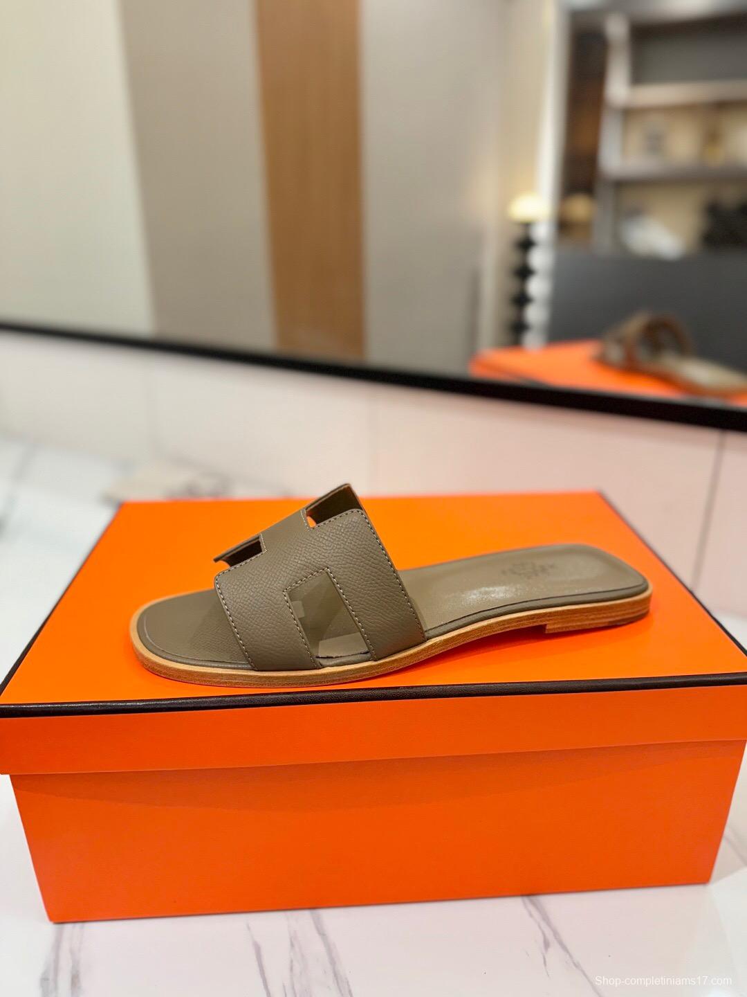 2025 Women Hermès Light Brown Leather Slippers