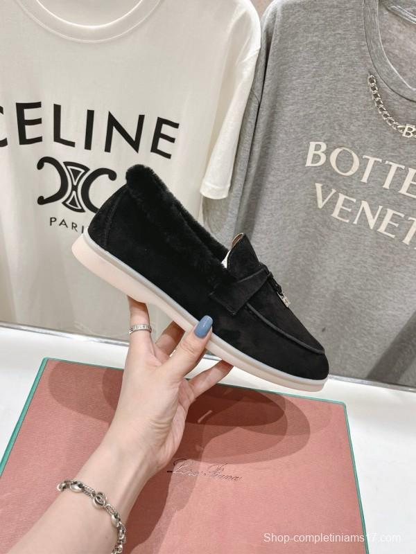 2024 Women LP Black Suede Fur Loafers