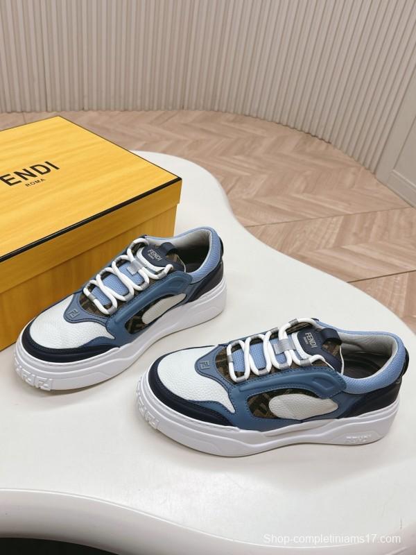 2025 Unisex Fendi Blue White Black Leather Mesh Plimsolls Embossed Badge