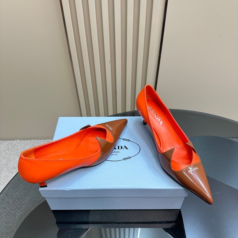 2025 Women Prada Orange Brown Leather Heels KFY00310