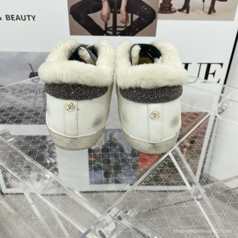 2025 Women GGDB White Black Shearling Leather Sneakers