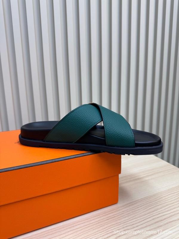 2025 Slippers Hermès Green Orange Leather