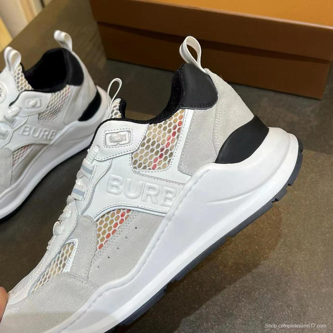 2025 Unisex Burberry White Grey Suede Calf Leather Sneakers Vintage Check MJ00380