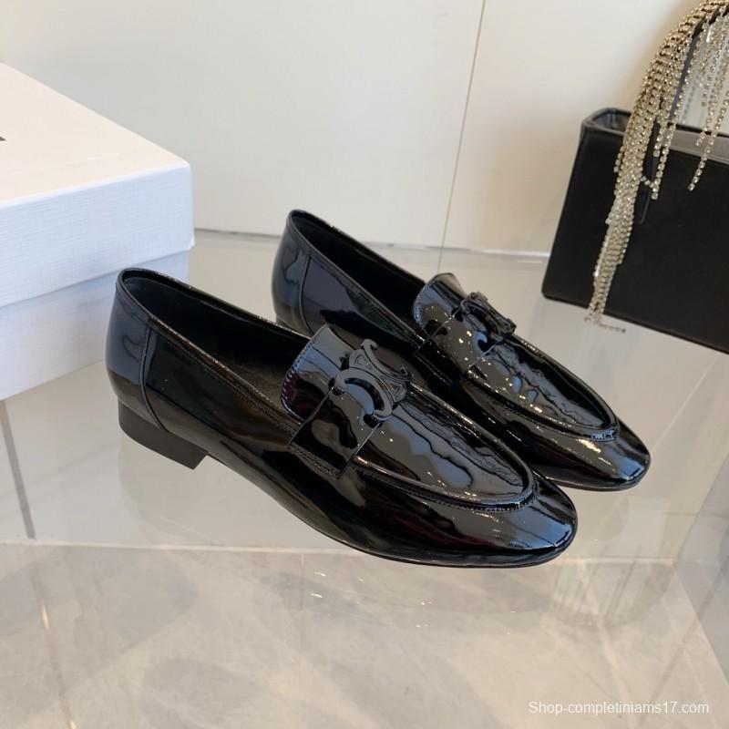 2025 Women CELINE Black Patent Leather Loafers