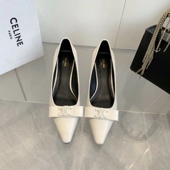 2025 Women Celine White Calfskin Pointed Toe Pumps KFY00330