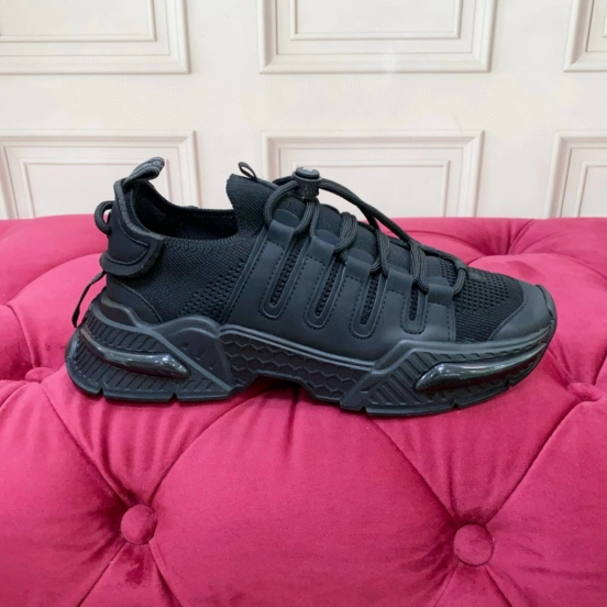2024 Unisex Dolce & Gabbana Black Knit Leather Sneakers