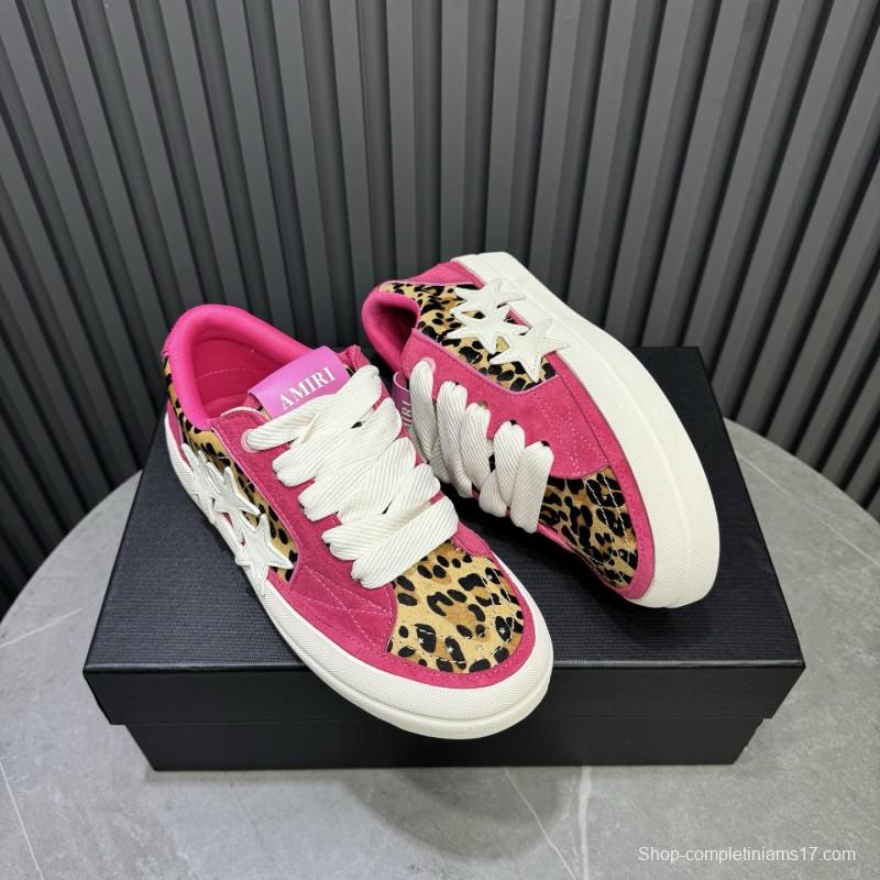 2025 Unisex Amiri Pink Leopard Suede Leather Sneakers