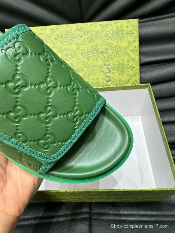 2024 Slippers Gucci Green Leather Slippers MJ00200