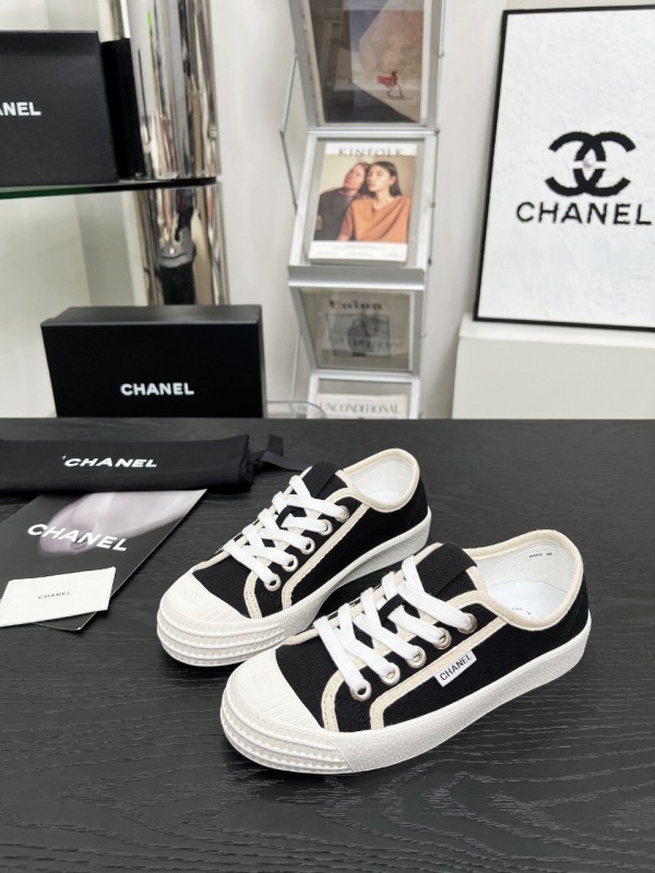 2025 Women Chanel Black Canvas Sneakers LY00230