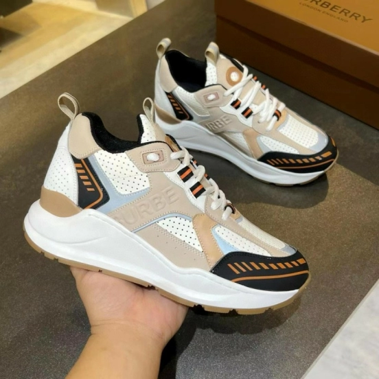 2025 Unisex Burberry Beige White Black Leather Suede Mesh Chunky Sneakers MJ00380(F/W)