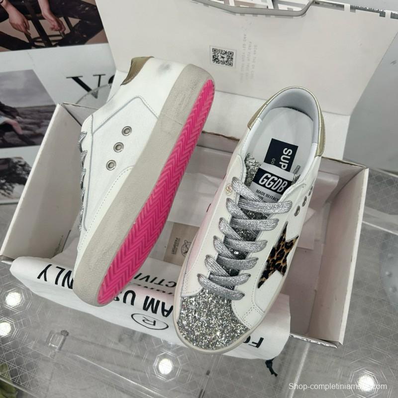 2025 Women GGDB White Leopard Print Leather Sneakers