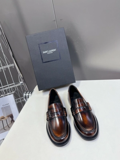 2025 Women Yves Saint Laurent Brown Leather Loafers KFY00350