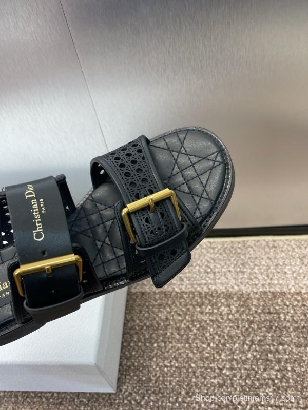 2025 Women Dior Black Leather Sandals Buckle LY00300