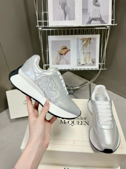 2024 Women ALEXANDER MCQUEEN Silver Leather Sneakers MJ00370