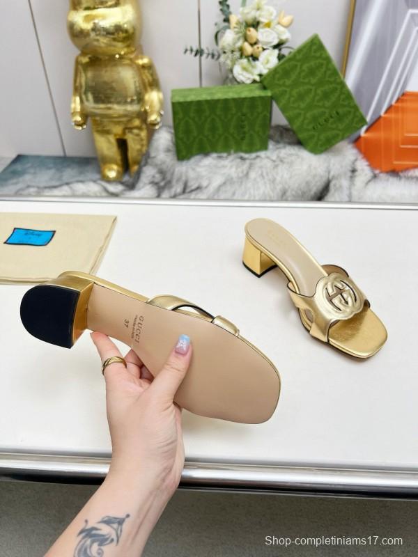 2025 Gucci Gold Leather Slippers