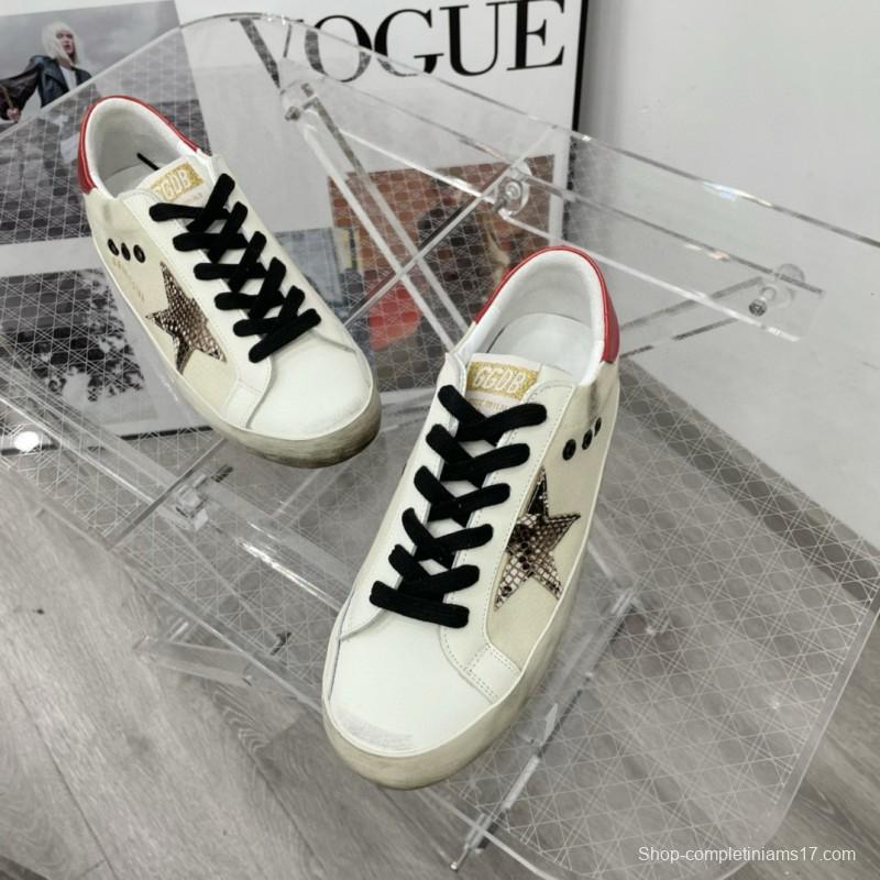 2025 Women GGDB White Red Leather Star Sneakers