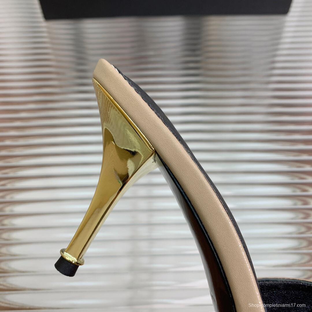 2025 Women TOM FORD Beige Gold Leather Pointed Toe Mules KFY00300