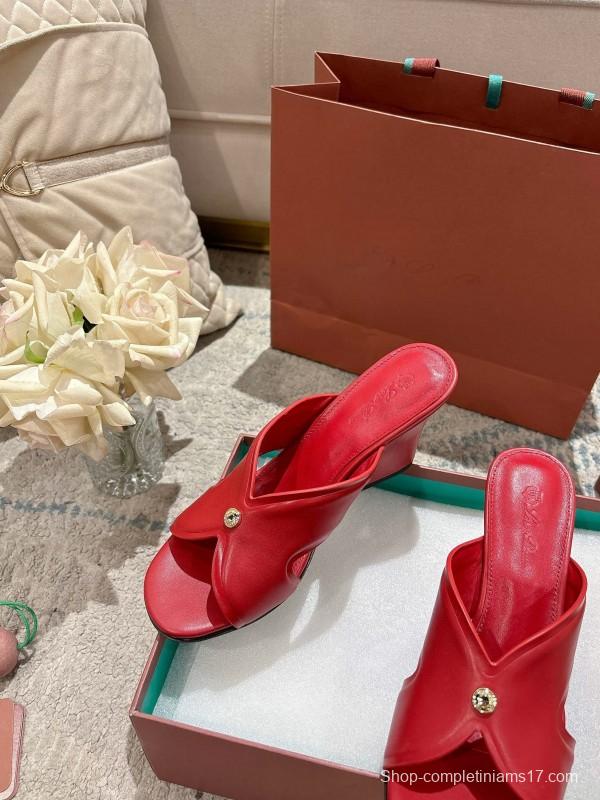 2025 Women Le Parmentier Red Leather Slippers LY00300